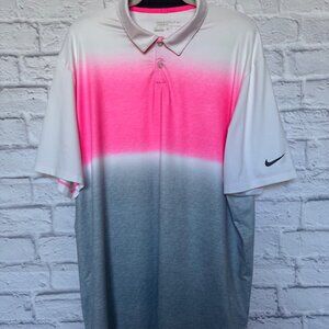 Nike Mens XL Golf Polo Shirt White Grey Pink Dri Fit Standard